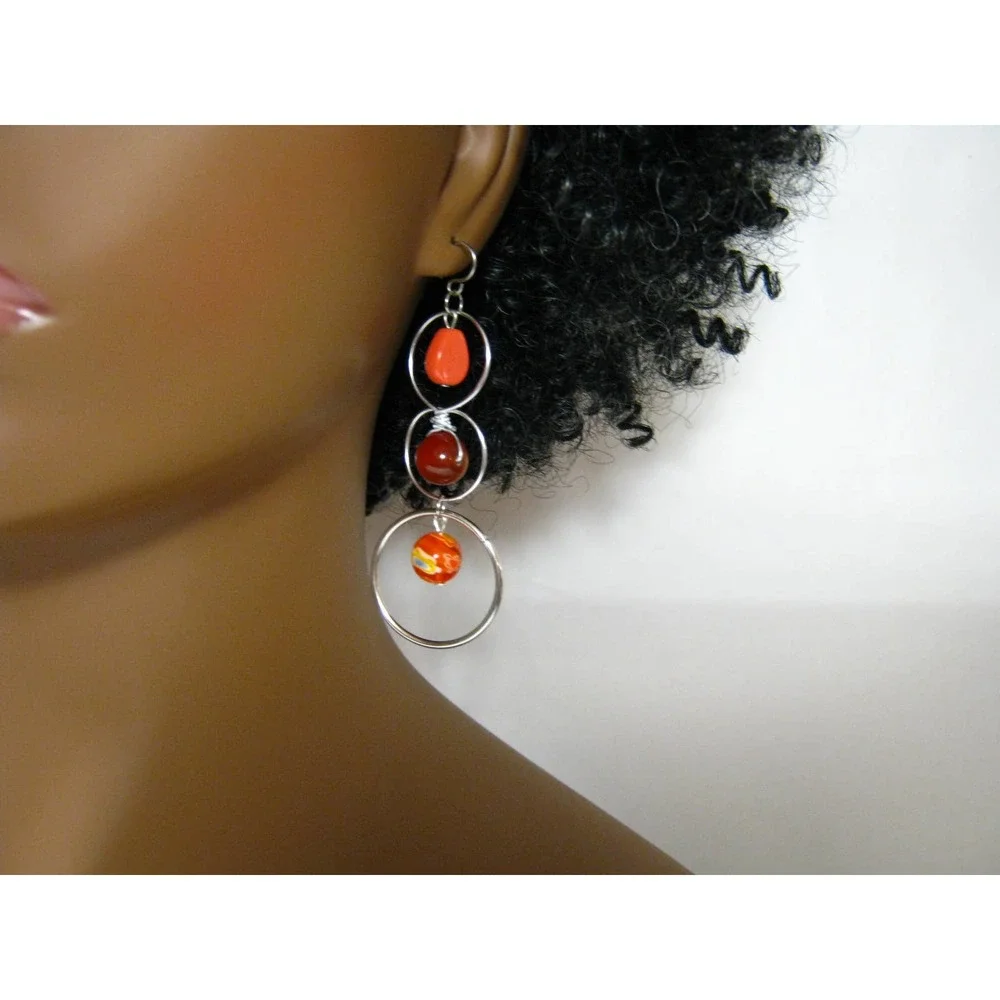 Art Glass Gemstone Beaded Long Chandelier 2.5 inch Drop Earrings